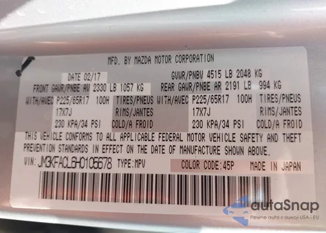 2017 Mazda Cx-5 Touring from USA, damaged, VIN JM3KFACL6H0105678